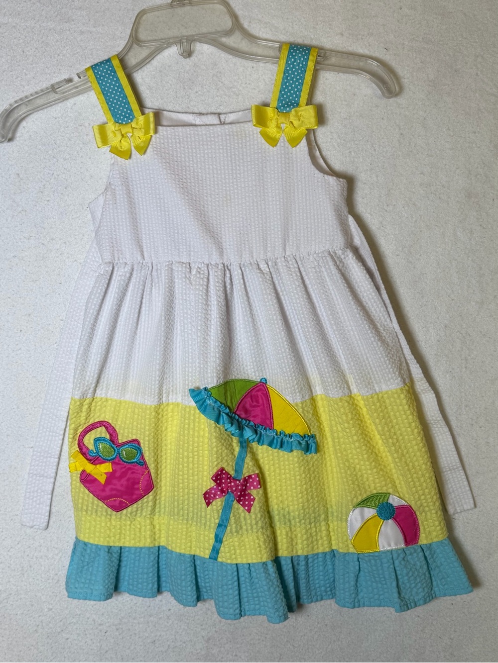 Emily Rose Girls Size S (5) Seersucker Summer Dress Beach Umbrella Applique